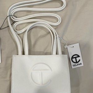 Telfar white small tote shopping bag vegan leather